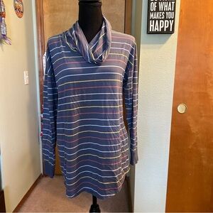 L.L. Bean blue striped long sleeve cowl neck shirt size M loose fit